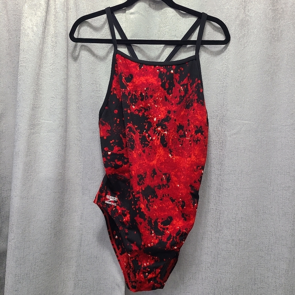 Speedo Red Black White Endurance‎ Swimsuit Womens L? Used